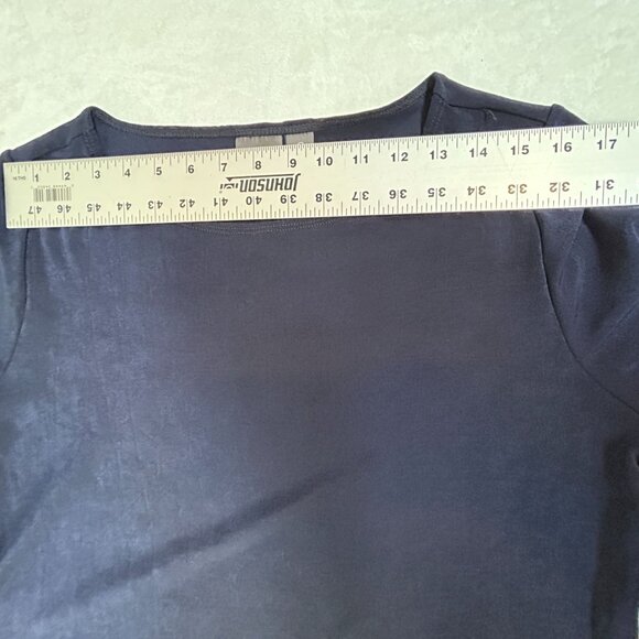 Chico's Travelers Womens Navy Blue 3/4 Sleeve Tunic Top Leaf Print Hem Size 2 - Picture 4 of 8